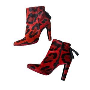 stuart weitzman calf hair leopard back flip bootie - size 10